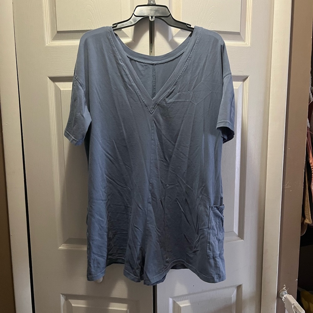 Blue V-Neck Shorts Romper